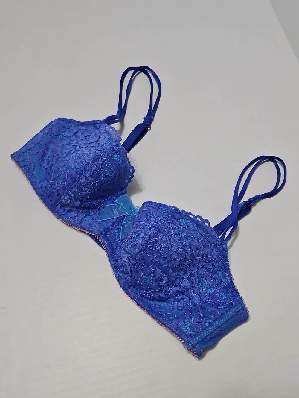 Btempted Women's Lace Underwire Padded Low Cut Bra - Blue Size 34B